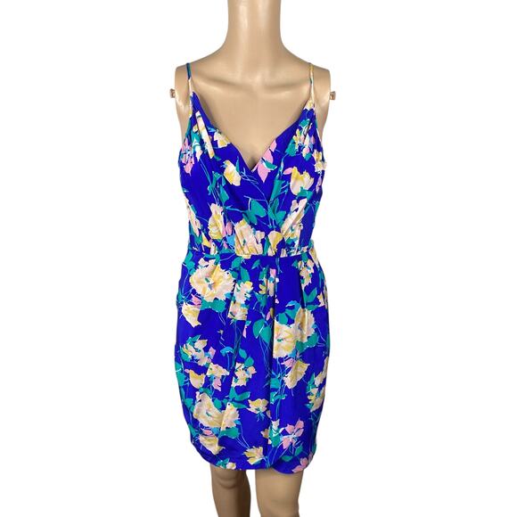 Yumi Kim Jayne Blue Floral Silk Faux Wrap Dress SZ XS - Picture 3 of 11